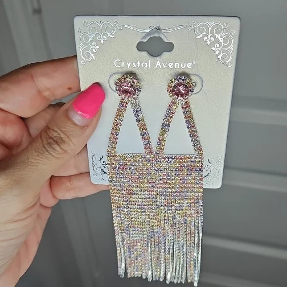 Pink and Silver Dangle Earrings - Picture 1 of 2